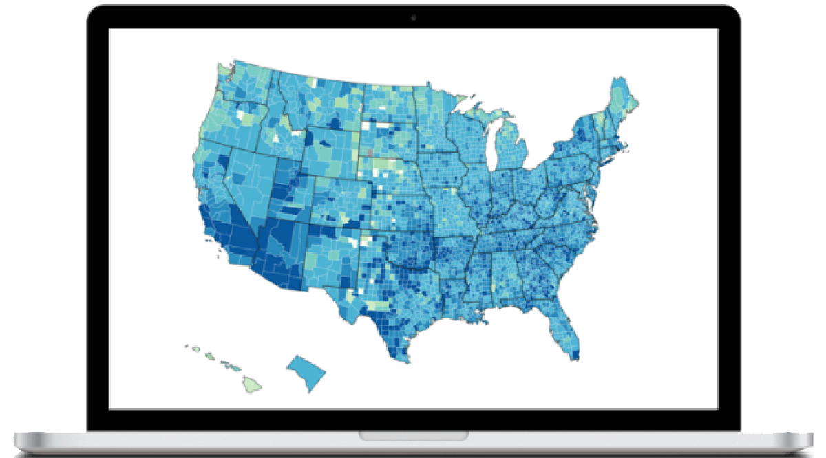 Laptop with U.S. map on the screen